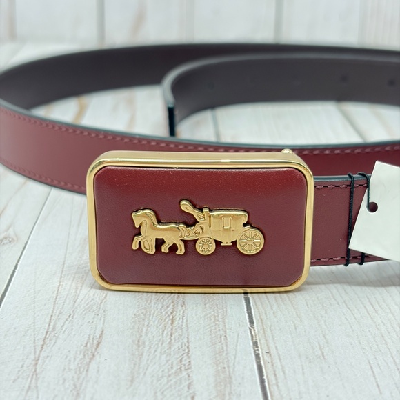 Coach Women’s Grace Plaque Buckle Belt In Wine Ox blood Size Large (25 mm) Coach Red Solid Belts for Women for sale | eBay main image 3